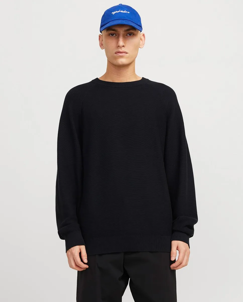 

Мужской свитер простой вязки с круглым вырезом Jack & Jones, черный