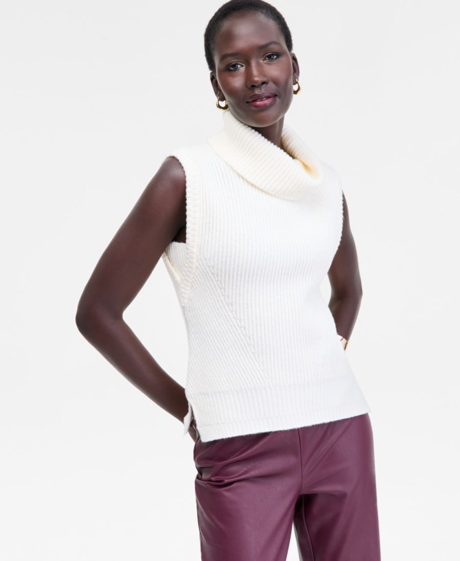 

Женский свитер без рукавов с высоким воротником из ребристой вязки, эксклюзивно представлен в Macy's INC International Concepts, Vintage Cr