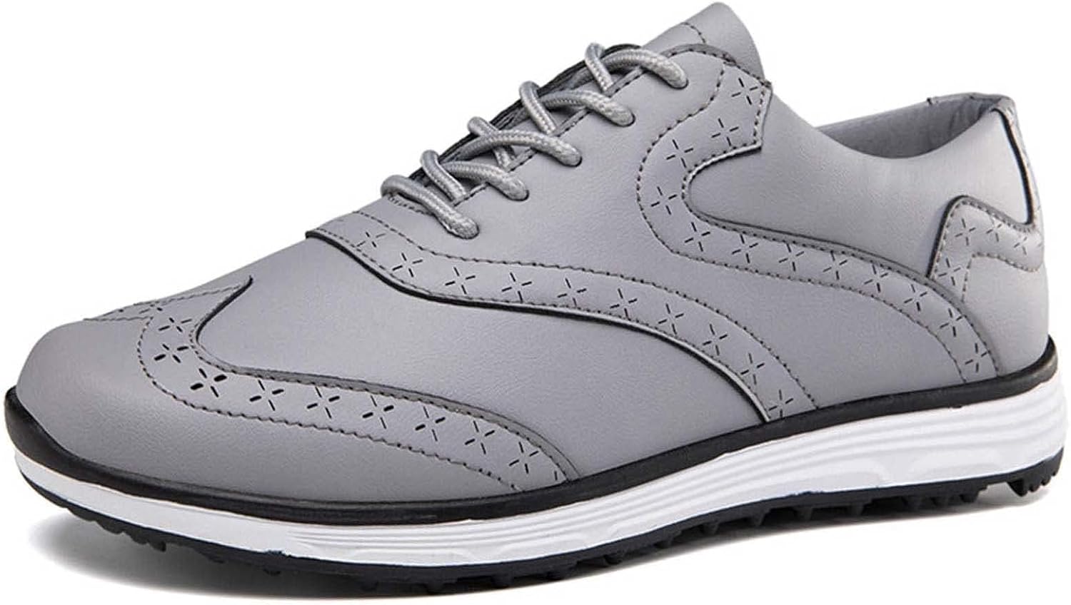 

Гольф обувь для мужчин большого размера, кожаные водонепроницаемые кроссовки для гольфа без шипов, противоскользящая обувь для ходьбы Vibliss, серый