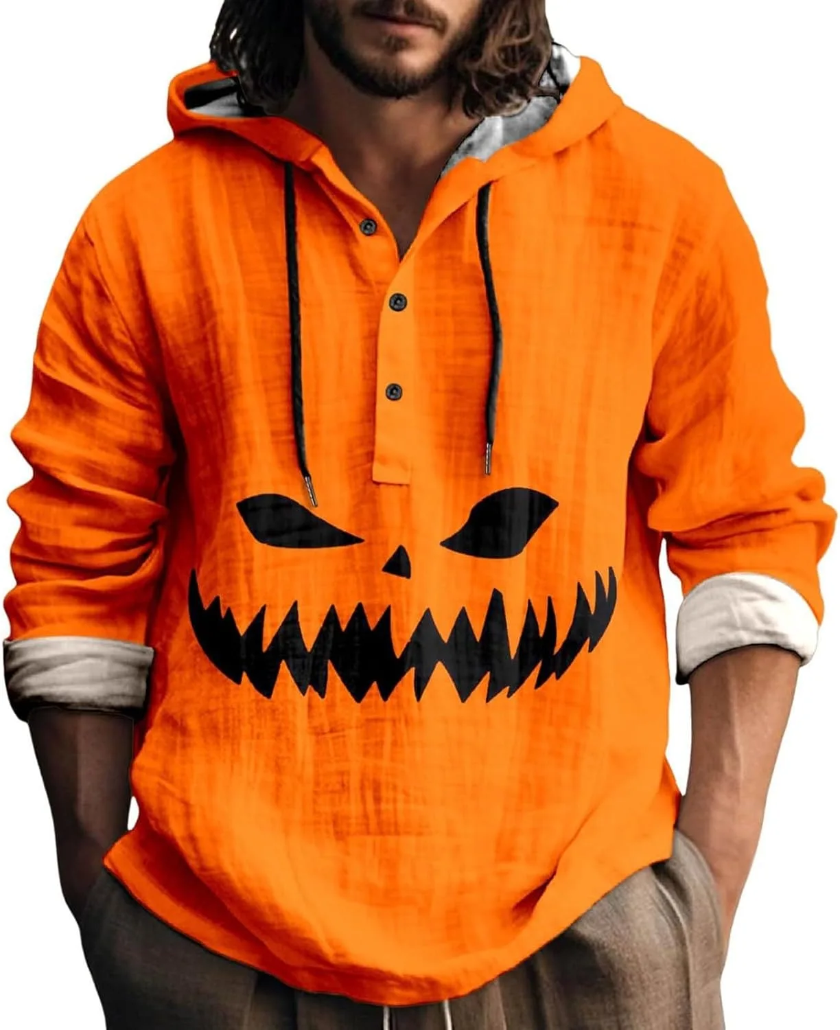 Толстовка с капюшоном Halloween Orange с принтом Pumpkin Face