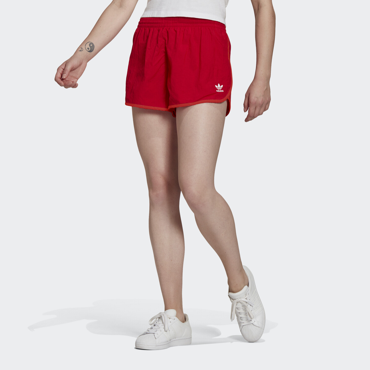 Женские повседневные шорты с тремя полосками, красные Adidas Originals — фото 2