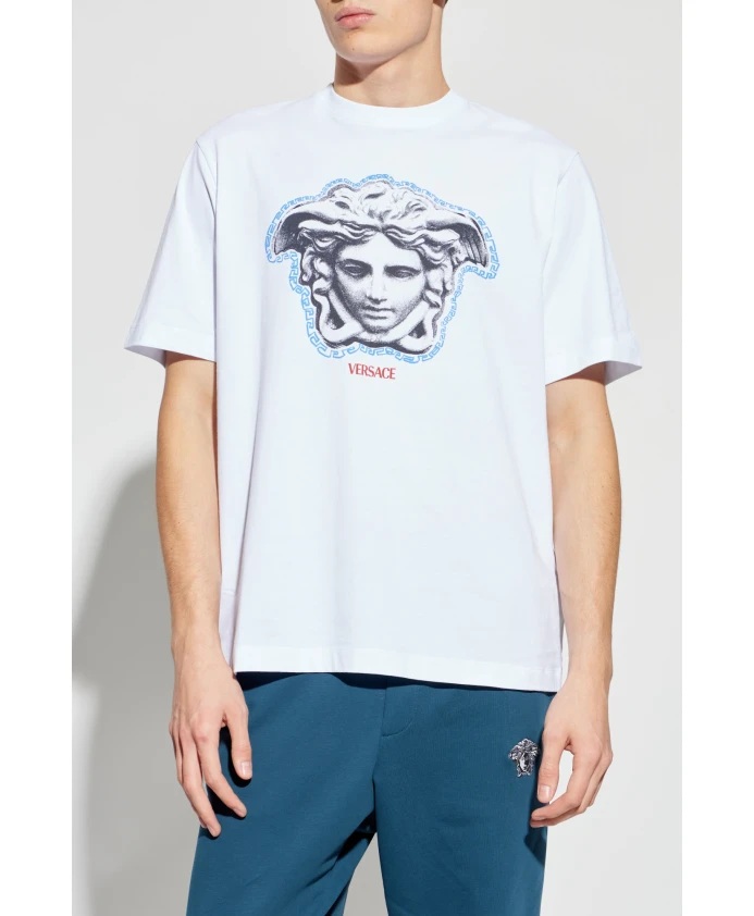 Обычная футболка с принтом из хлопкового трикотажа. Versace, белый — фото 3