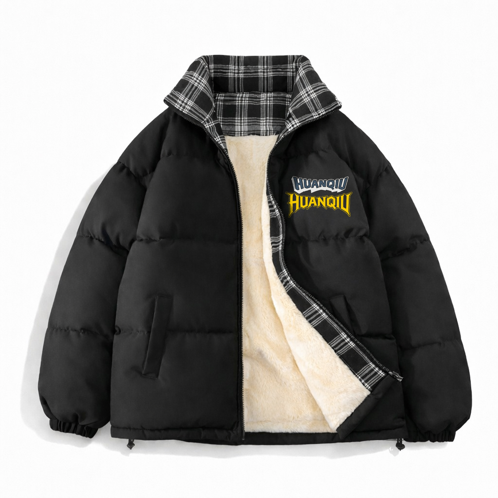 

Пуховик Unisex Stand Collar Fleece lined Padded Puffer Jacket HUANQIU, черный