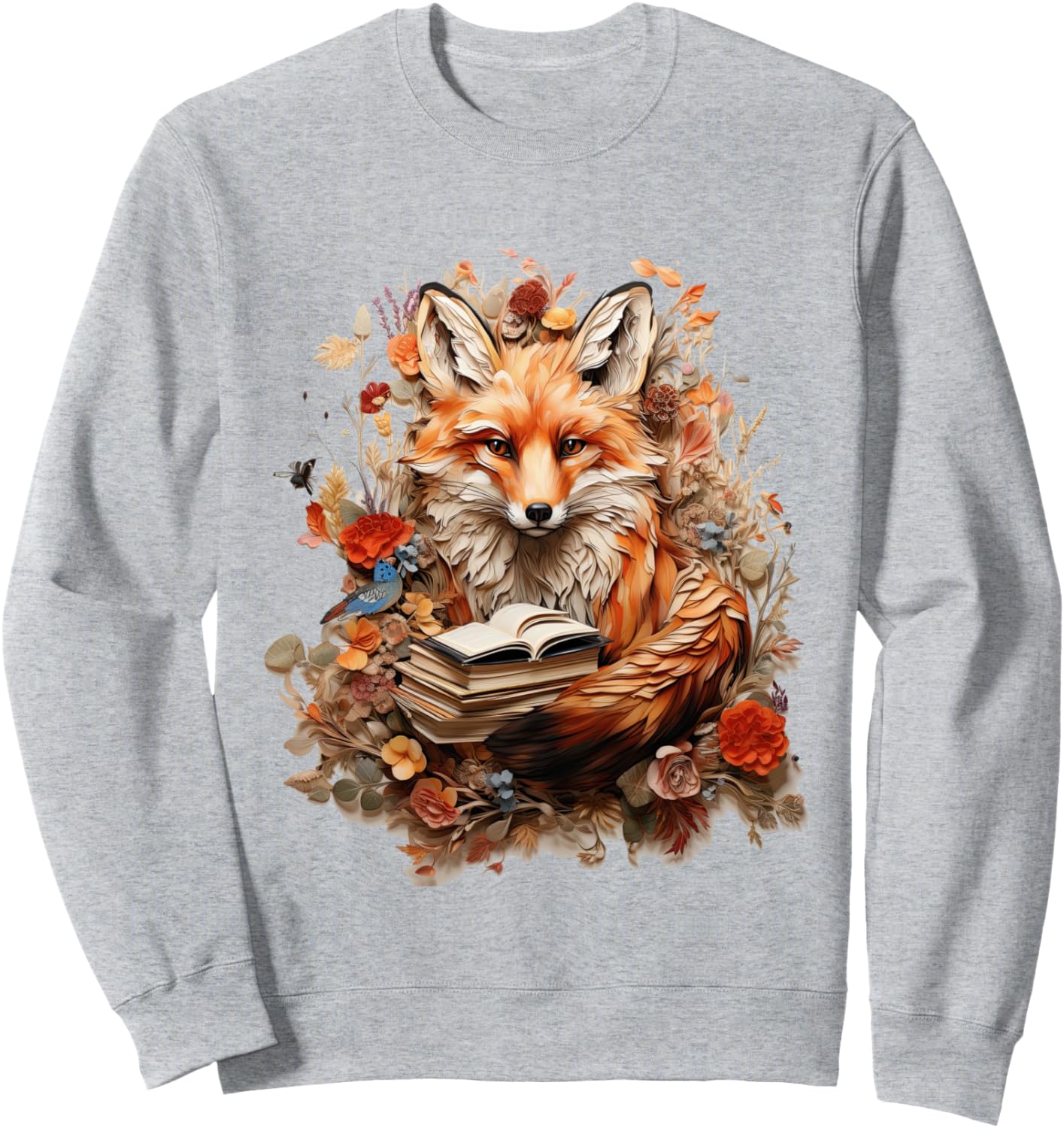 

Толстовка в стиле коттеджкор с цветочным рисунком, лисой и милым гобликом Cottagecore Goblincore And Fairycore Stuff, серый