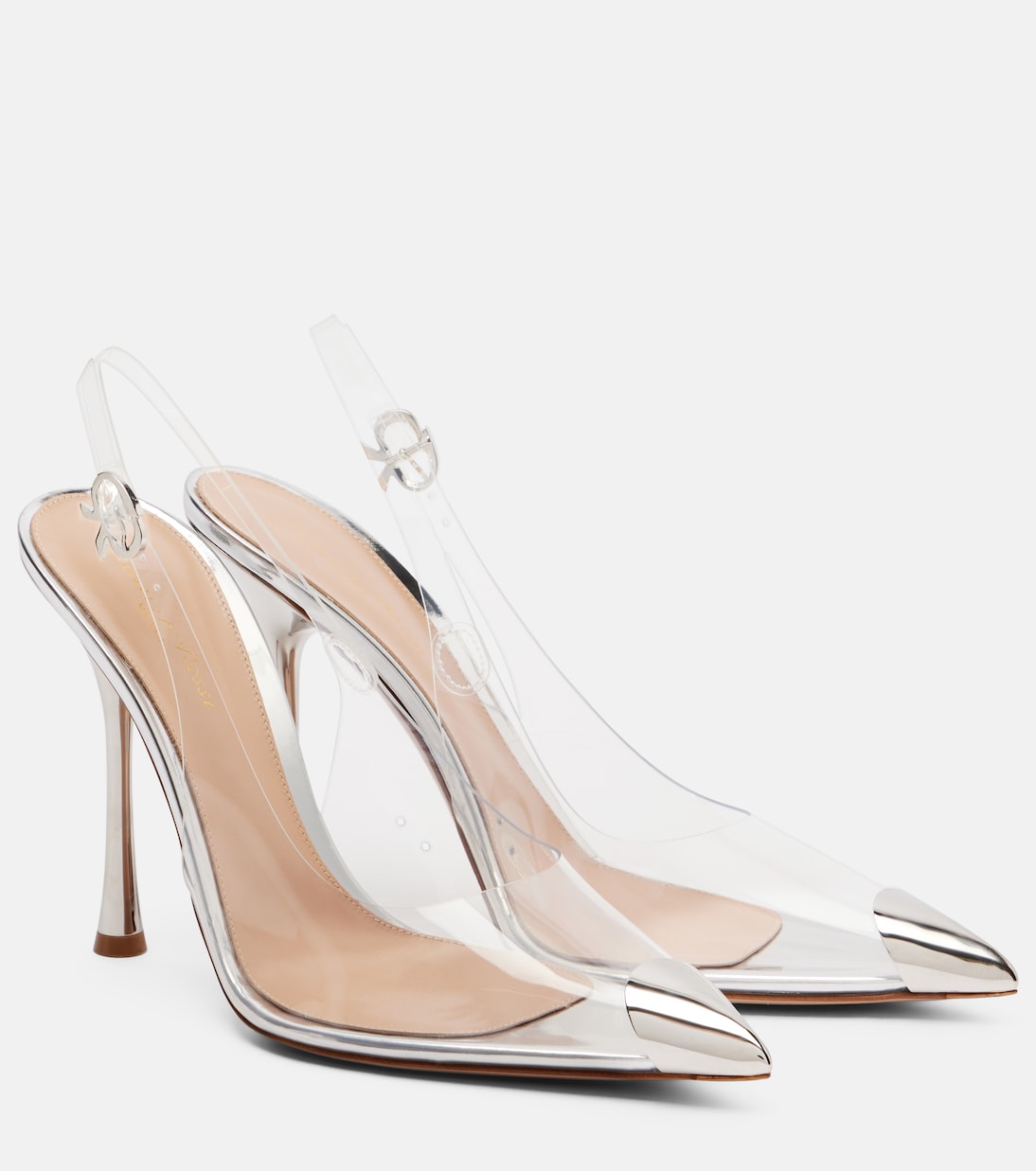 Туфли-лодочки Diana 105 с открытой пяткой Gianvito Rossi, Trasp+Silver