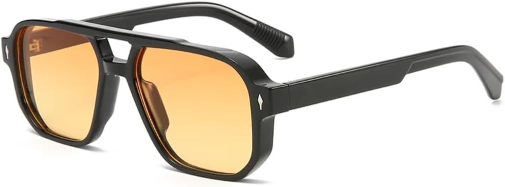 

Солнцезащитные очки для мужчин и женщин - защита UV400 - двойные перемычки, темно-зеленые заклепки, для занятий спортом на открытом воздухе и вождения DSVIGF, Black Orange