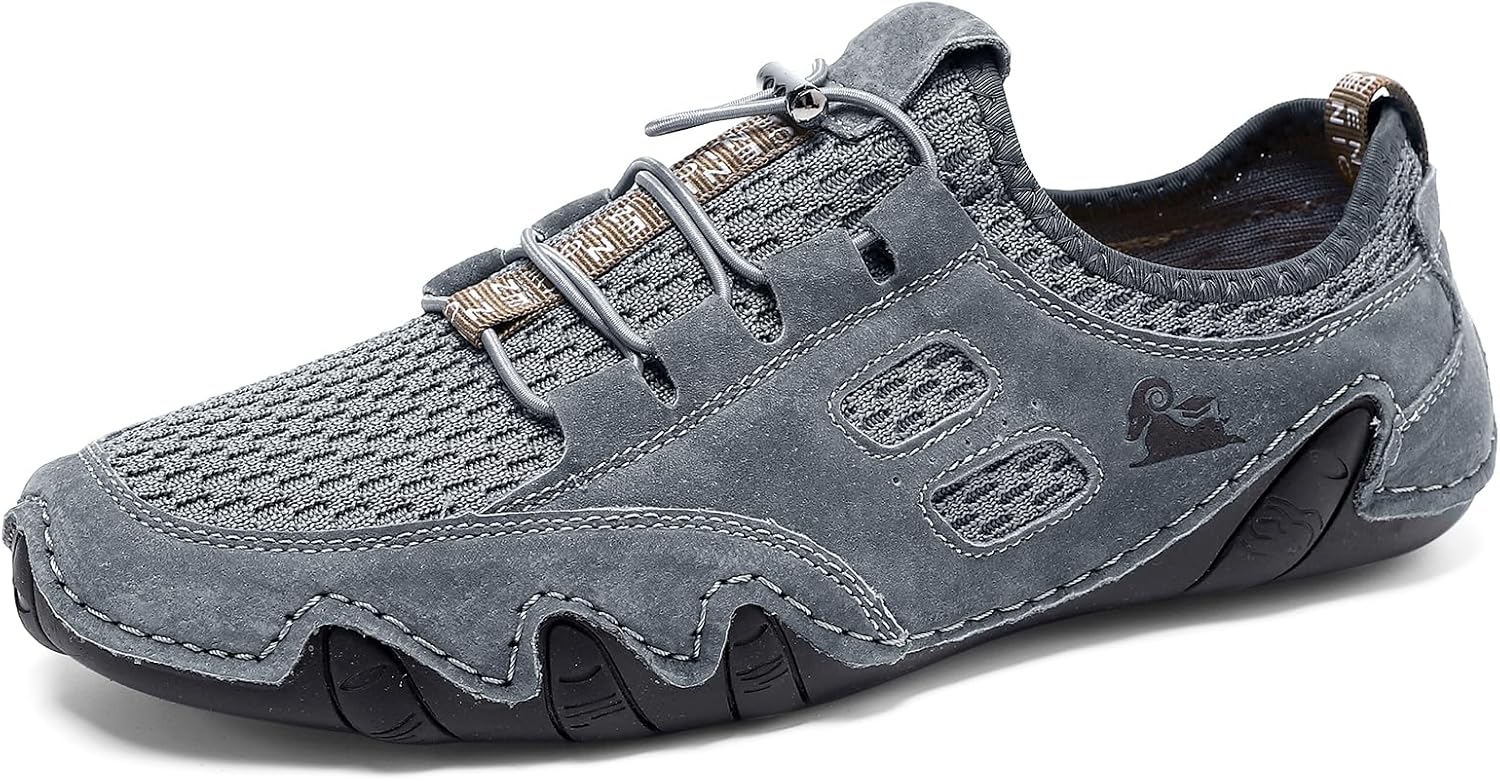 

Мужские летние спортивные сандалии из ручной работы из кожи с сеткой для прогулок и походов, удобные для ношения, дышащие, нескользящие кроссовки Abborora, серый