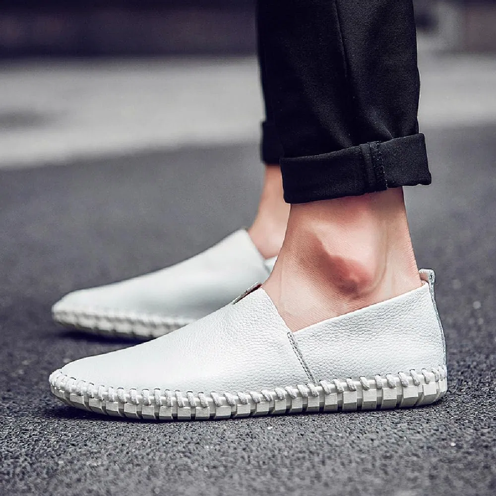 Туфли кожаные мужские повседневные Loafers, белый Asifn — фото 2