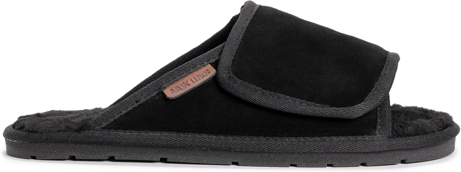 Мужские кожаные изделия MUK LUKS от Muk Luks Мужские тапочки Topher с открытым носком, Ebony — фото 3