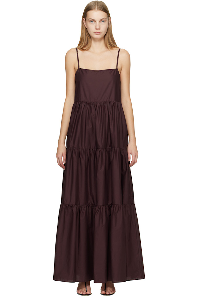 

Matteau Бордовое многоярусное длинное платье с открытой спиной