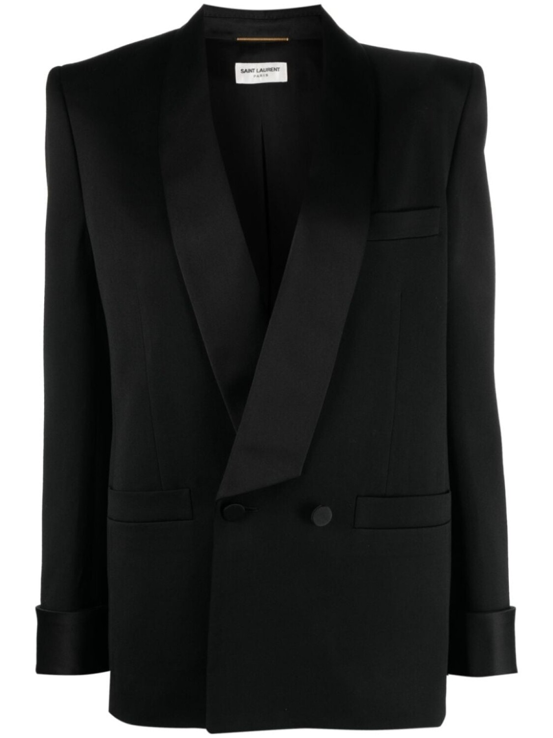 

Saint Laurent double-breasted wool blazer, черный