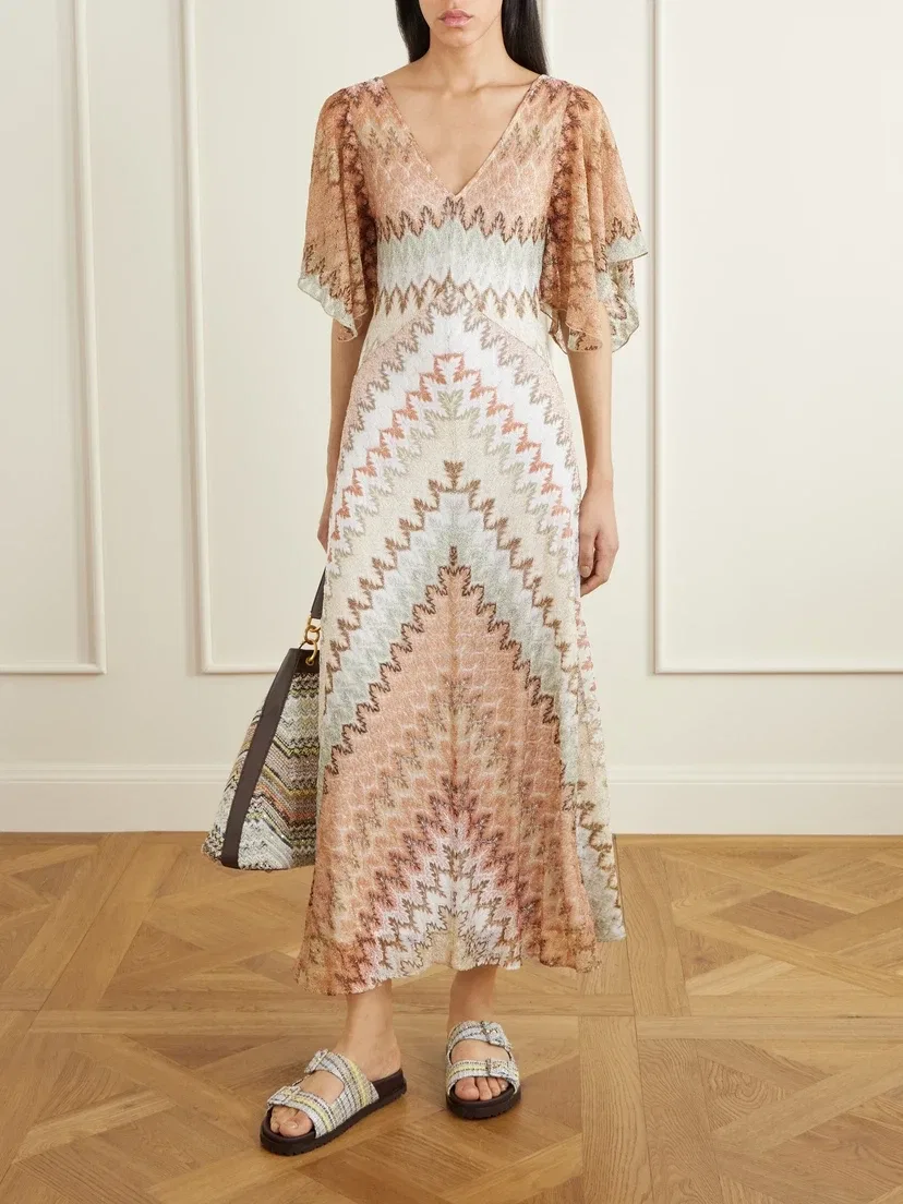Плетеная сумка через плечо со стразами в полоску и кожаной отделкой Missoni, бежевый — фото 2