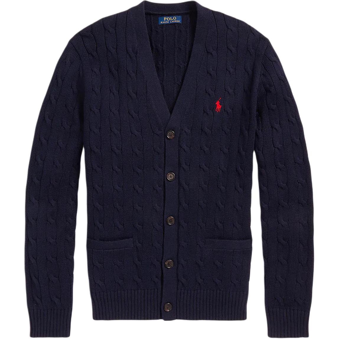 Кардиган с вышитым логотипом и косой вязкой Polo Ralph Lauren, синий — фото 3