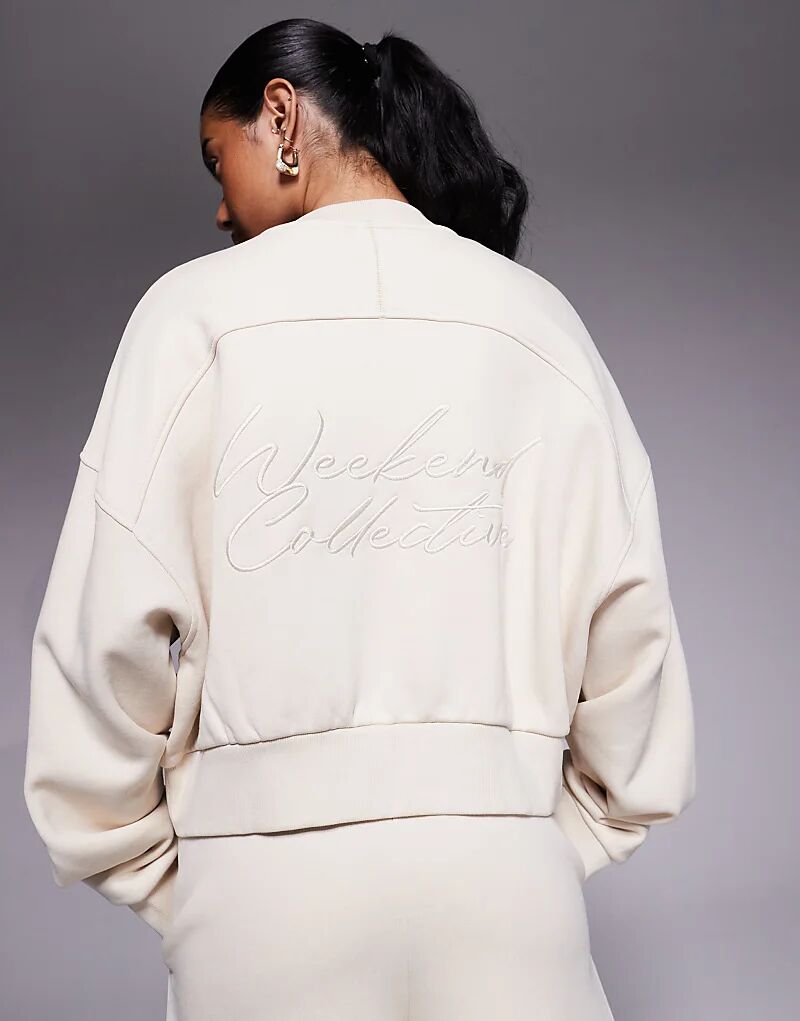 

Weekend Collective coord плотный бомбер на молнии с графическим рисунком на спине, выполненным камнем