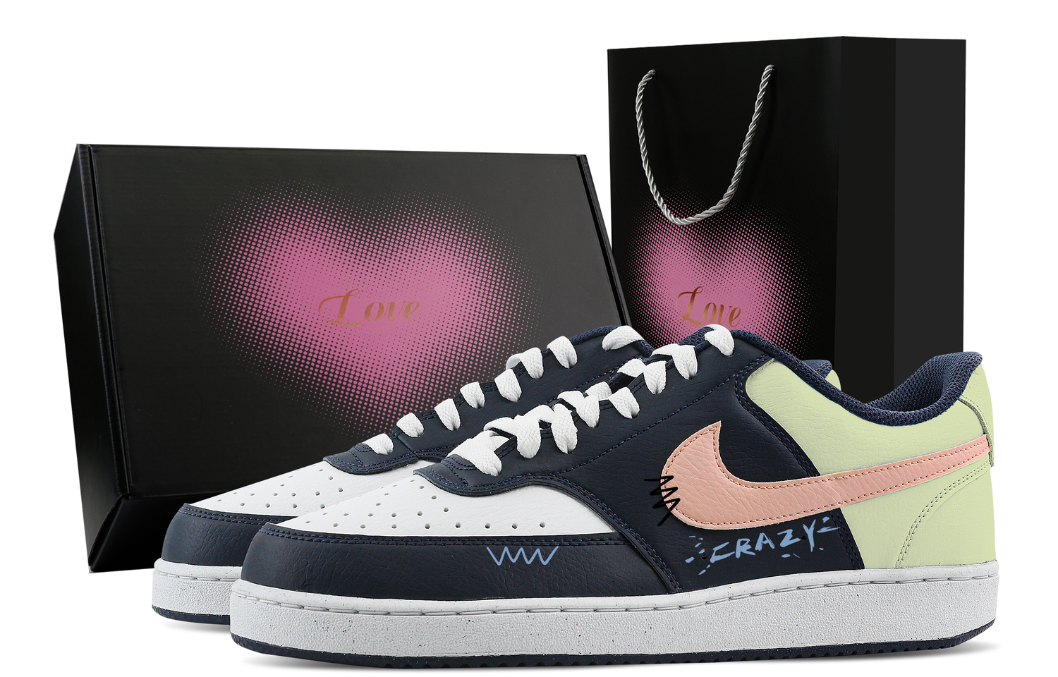 

Nike Кроссовки Court Vision Low Fantasia Green, Heart Box Low top мужские сине-зеленые