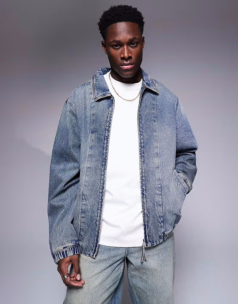 

Джинсовый бомбер ASOS DESIGN, средне-синего цвета