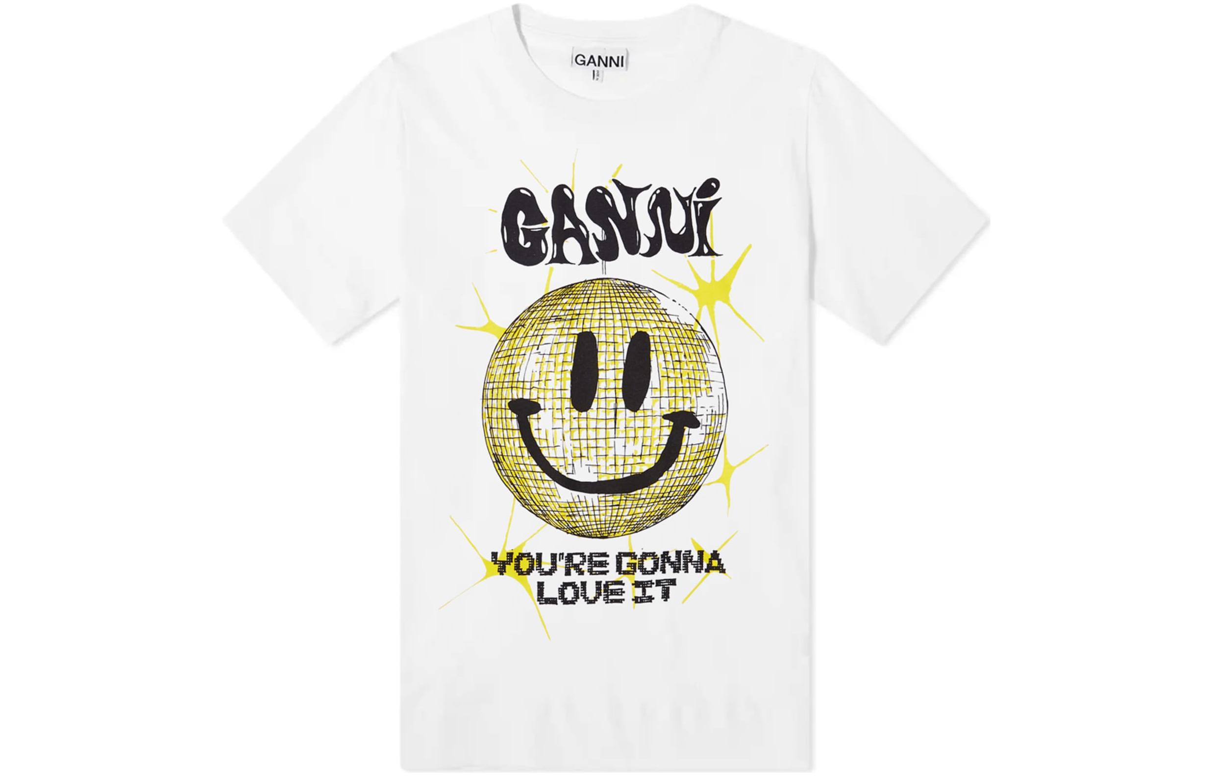 

Белая расслабленная футболка Basic Jersey Smiley GANNI