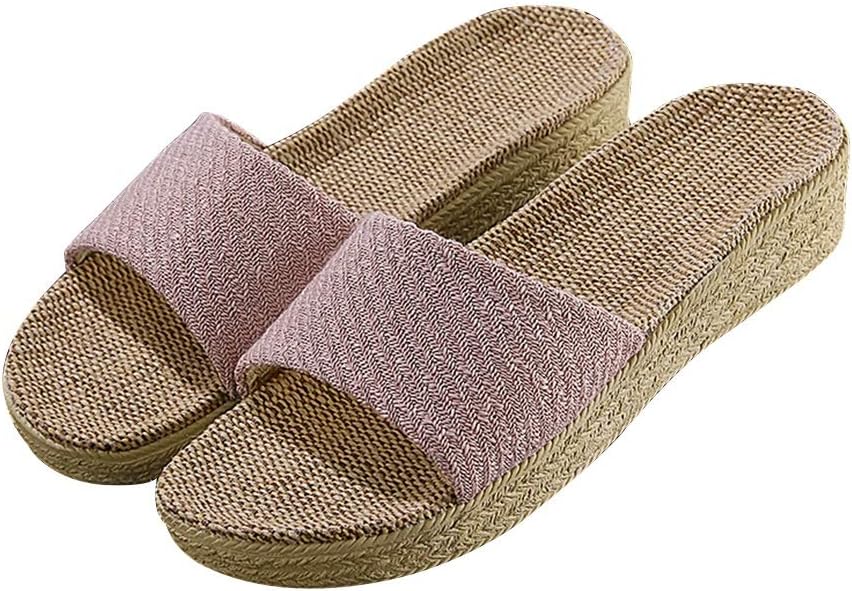 

Женские тапочки с открытым носком YXCKG, льняные домашние тапочки, женские сандалии на танкетке для лета, пляжные тапочки, повседневные сандалии, противоскользящие для дома и улицы (Цвет: красный оттенок кожи, Размер: EUR35-36)