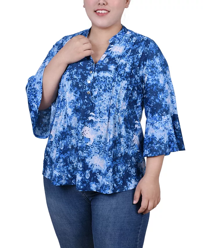 

Блузка с плиссировкой спереди и V-образным вырезом Plus Size NY Collection, мультиколор
