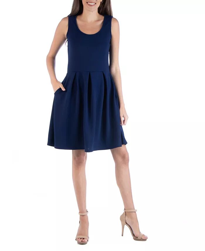 

Мини-платье без рукавов с плиссировкой и карманами 24seven Comfort Apparel, синий