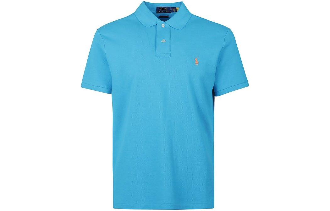 Футболка поло с коротким рукавом и вышитым логотипом Polo Ralph Lauren, синяя — фото 2