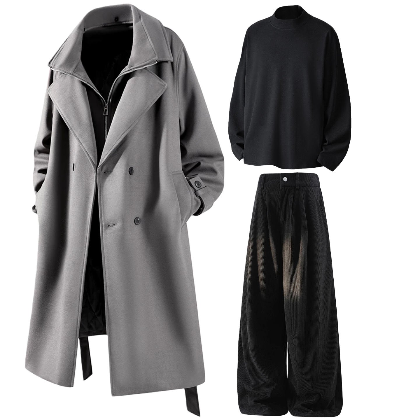 

Повседневный спортивный костюм Unisex с лацканами утолщенный X1617, серый coat+черный base layer+черный fleece-lined pants