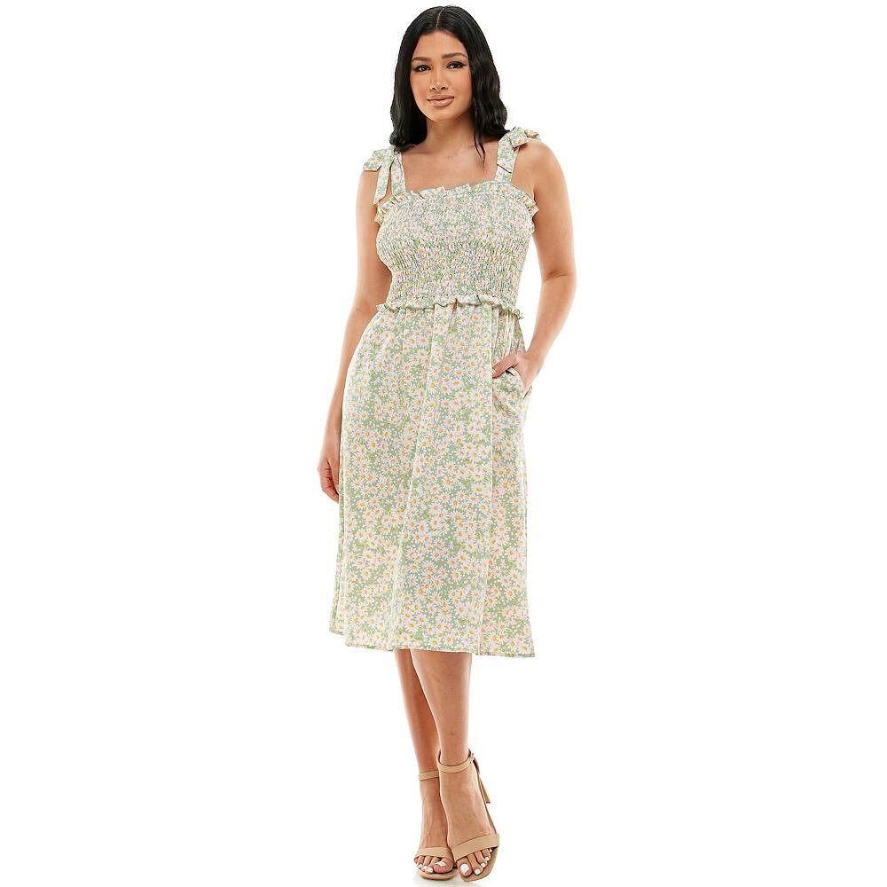 

Платье миди с присборенным верхом для юниоров As U Wish, цвет Sage Green Floral