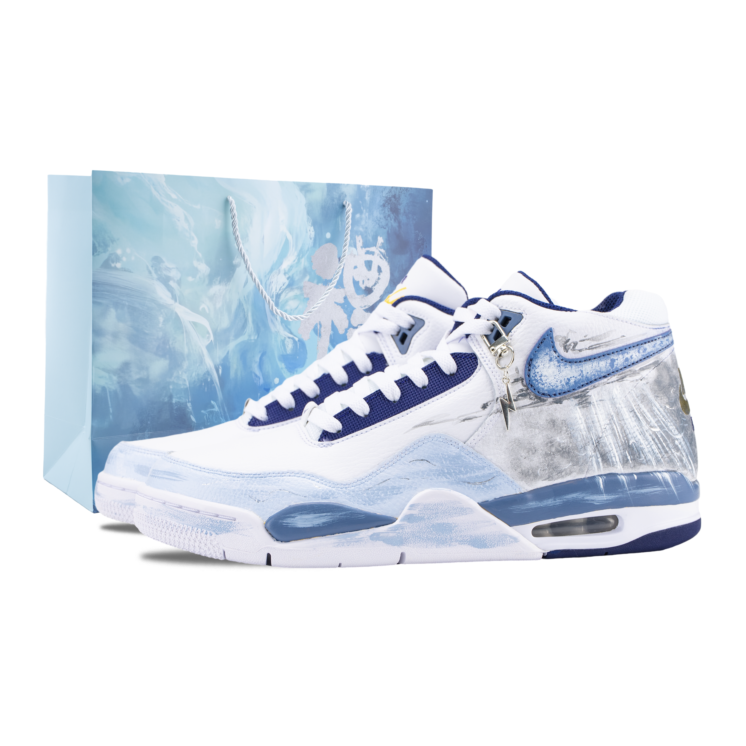 

Nike Кроссовки баскетбольные мужские Flight Legacy Ice Crystal Realm Mid top Vintage бело-голубые