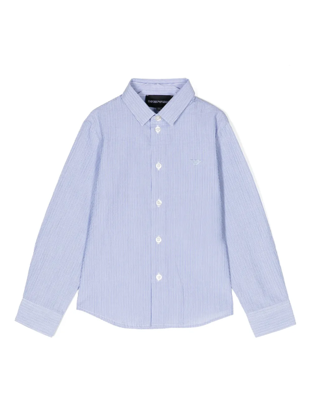 

Рубашка в тонкую полоску с вышитым логотипом Emporio Armani Kids, синий