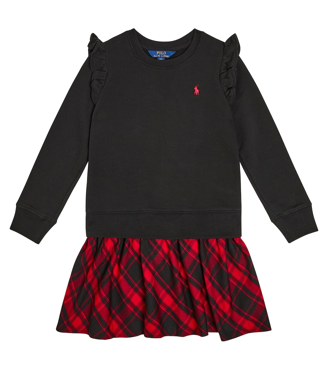 

Платье-толстовка в клетку из смесового хлопка Polo Ralph Lauren Kids, черный