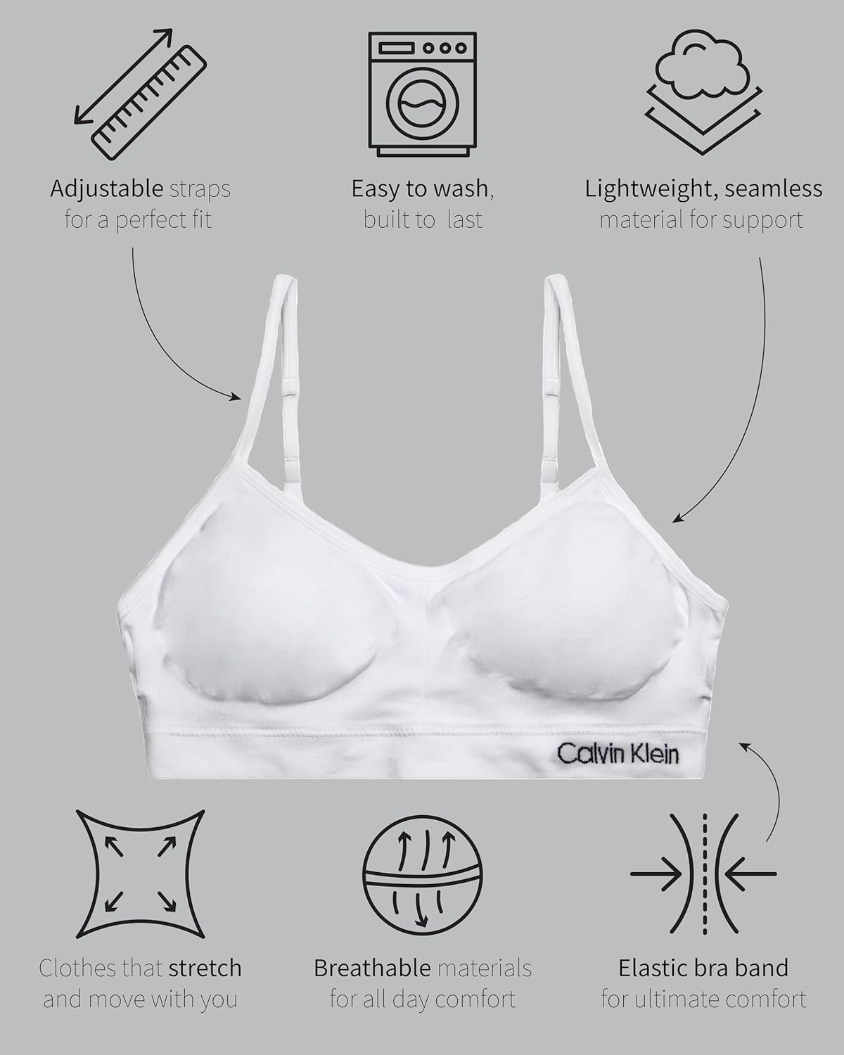 Набор из 2 бесшовных бюстгальтеров-бралеттов Calvin Klein Girls с оборками, Crypnk/Hg - 2 Pack — фото 2