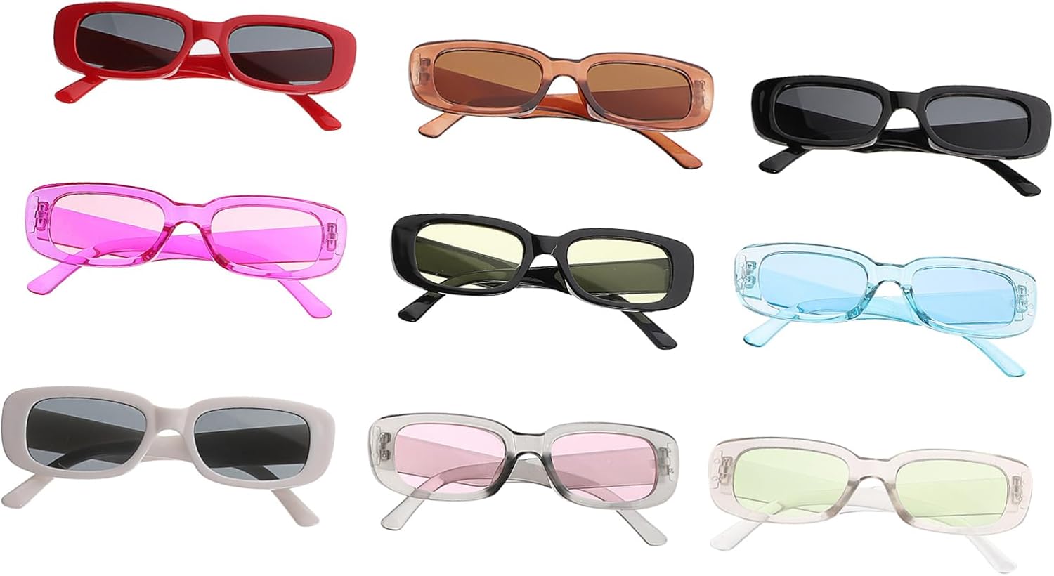 

FRCOLOR 9 шт. Ретро прямоугольные солнцезащитные очки для женщин и мужчин, идеально подходят для фестивалей и летних путешествий, стильные защитные солнцезащитные очки, Assorted Color