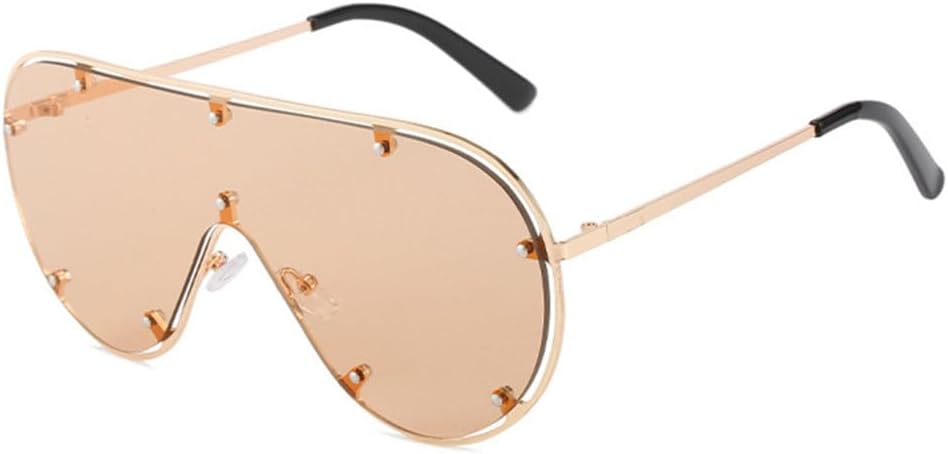 

Большие безободковые солнцезащитные очки для женщин, модные солнцезащитные очки с заклепками и линзами, винтажные женские солнцезащитные очки UV400 MTZJH, C3gold-light Brown