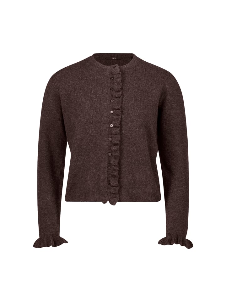 

Кардиган с воланами из темно-коричневого меланжа Zero