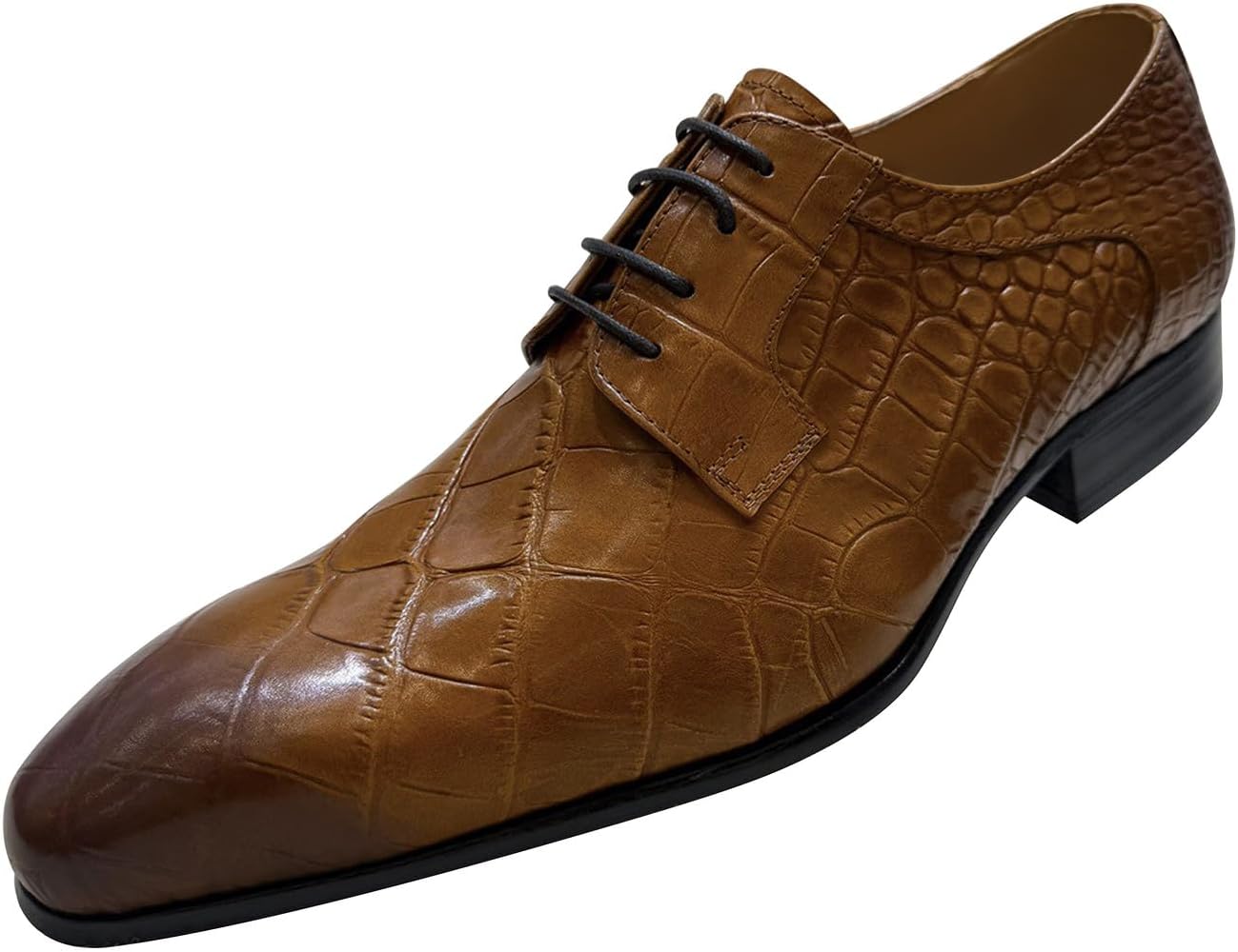 

Мужские оксфорды Santimon с кожаным рисунком под крокодила - классические туфли на шнуровке для мужчин, деловая, свадебная и офисная обувь, коричневый
