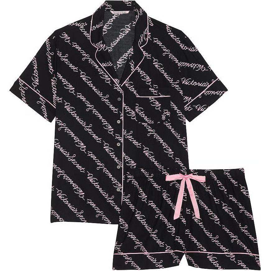 

Victoria's Secret Фланелевый комплект пижамы шорты / BLACK RIBBON SCRIPT комплект пижамы женский черный