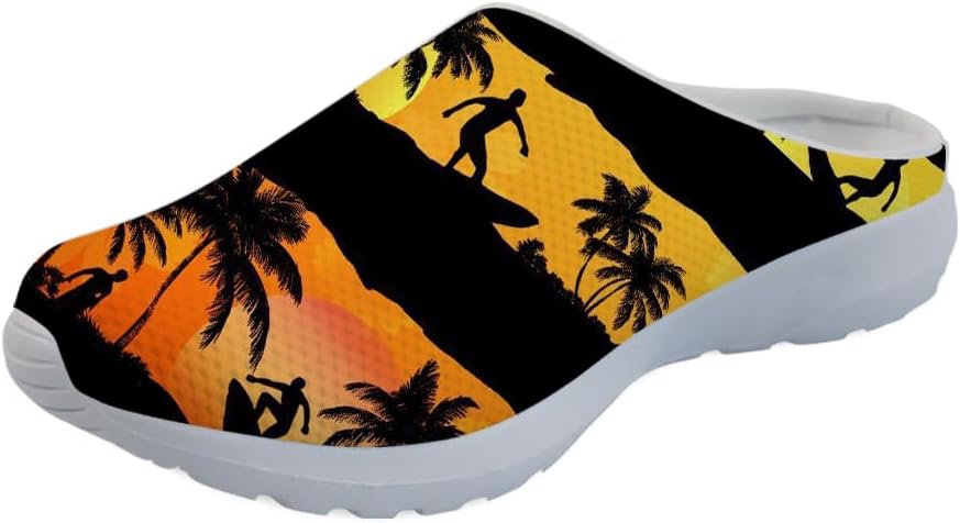

Садовые тапочки, сабо, нескользящие рабочие сандалии для поваров, медсестер и мужчин с поддержкой свода стопы, с принтом колибри и ромашек Forchrinse, Orange Beach Palm Tree