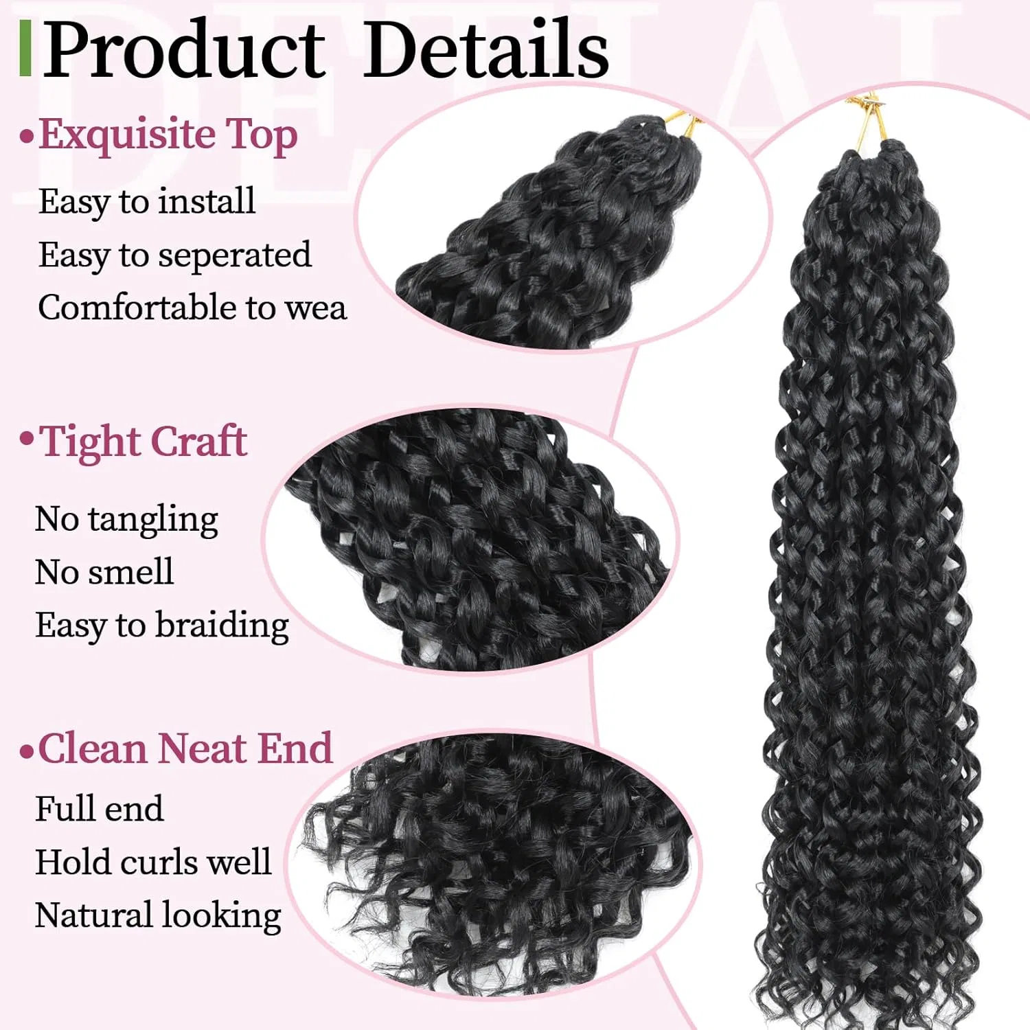 Набор для плетения Gogo Curl Crochet Hair 18 дюймов Locescsoc, 1B — фото 3