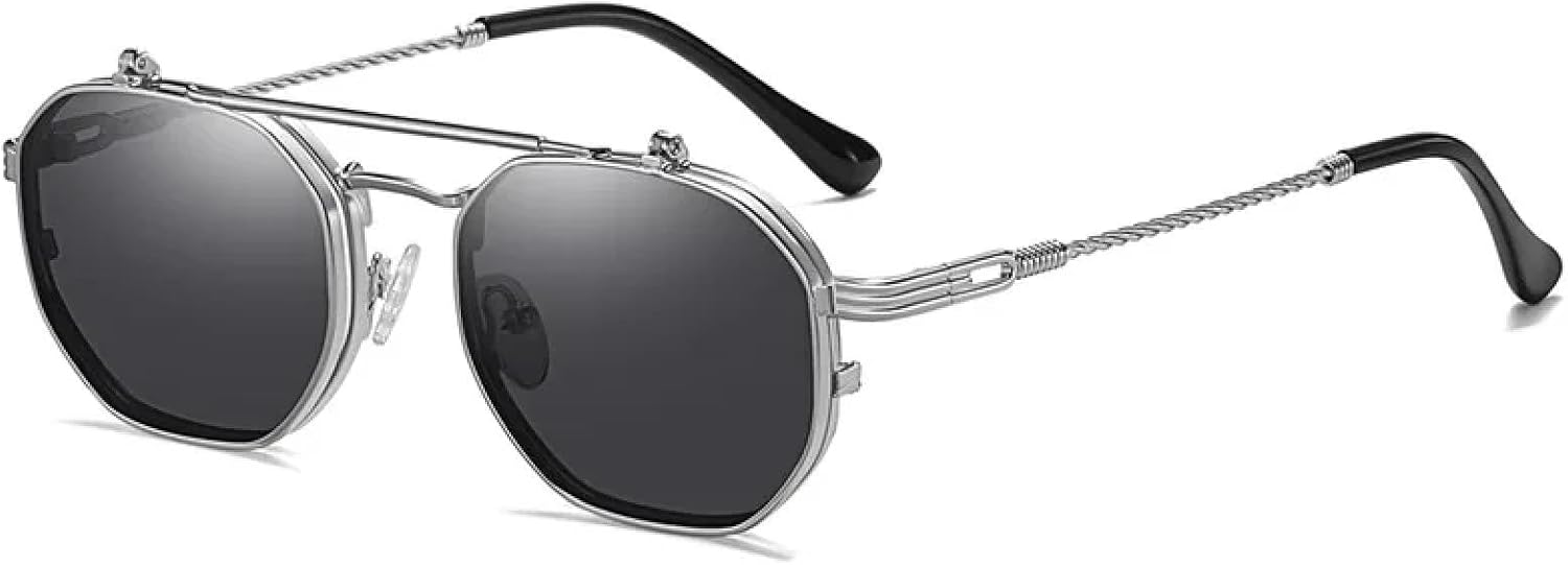 

Солнцезащитные очки в стиле металл-панк для мужчин и женщин, с откидными линзами и прозрачными линзами Ocean Lens, солнцезащитные очки с защитой от УФ-излучения UV400 DSVIGF, Silver Gray