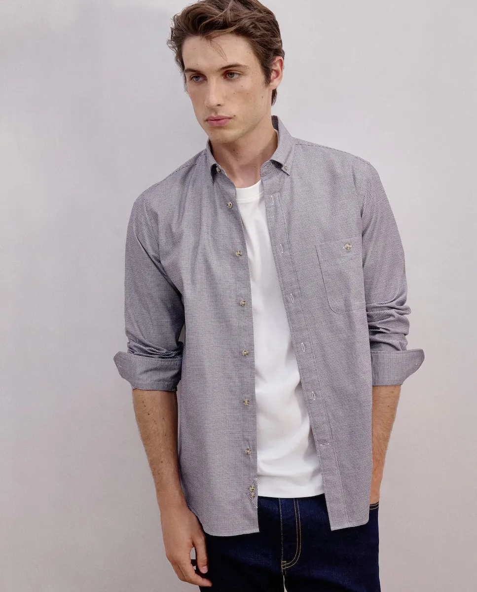 

Рубашка из ткани мл в клетку «гусиные лапки» классическая Dustin, темно-синий