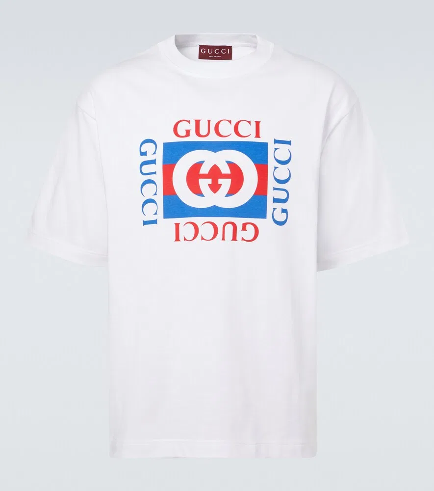 Футболка из хлопкового трикотажа с переплетенными буквами G Gucci, белый