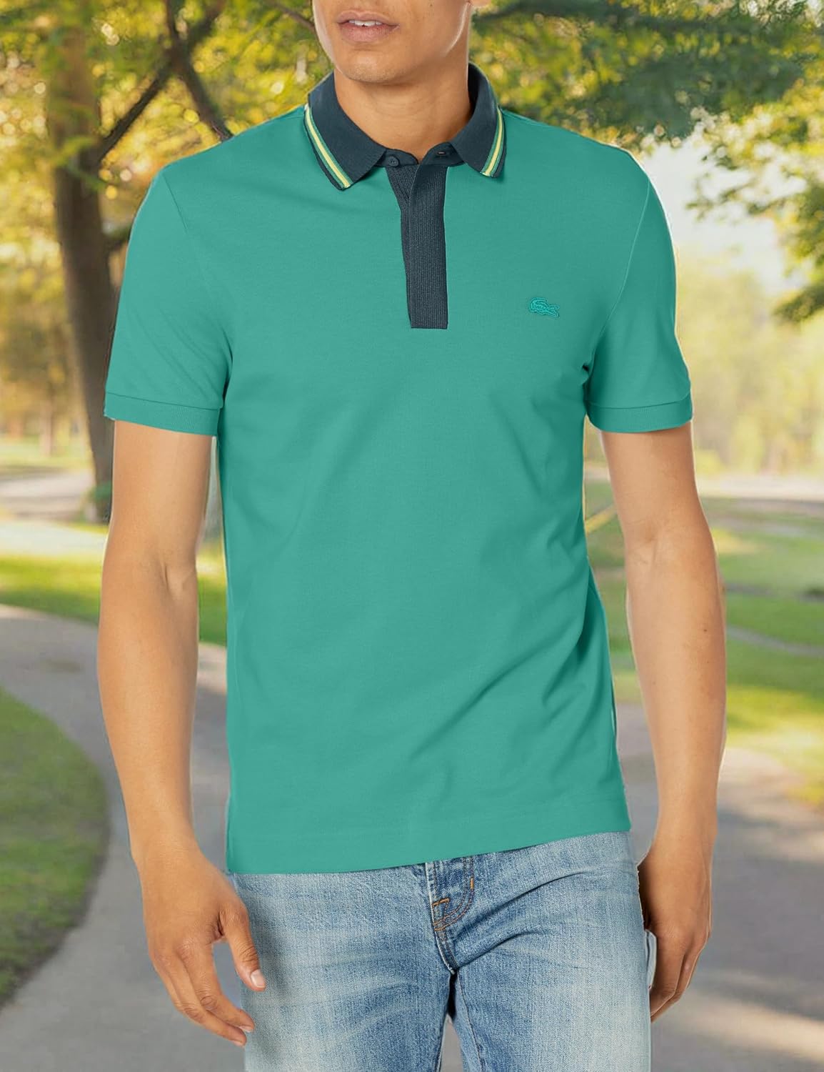 Lacoste мужская сезонная короткая рукав обычный крой контрастный воротник поло, Ocelle — фото 3