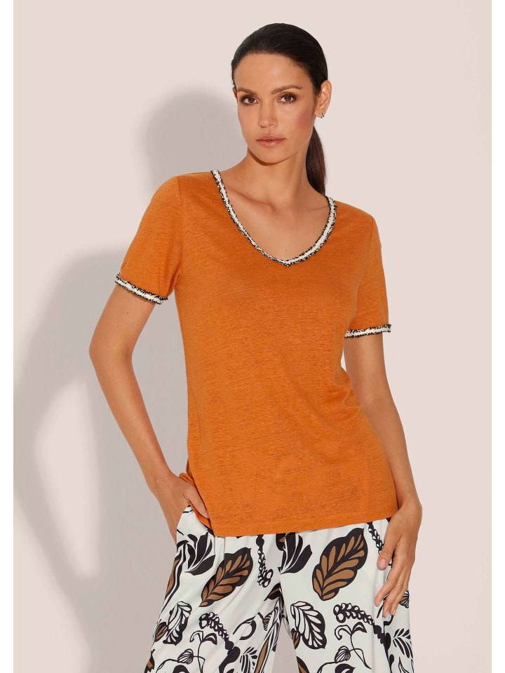 

MADELEINE Льняная футболка с короткими рукавами, цвет пустынный оранжевый / многоцветная