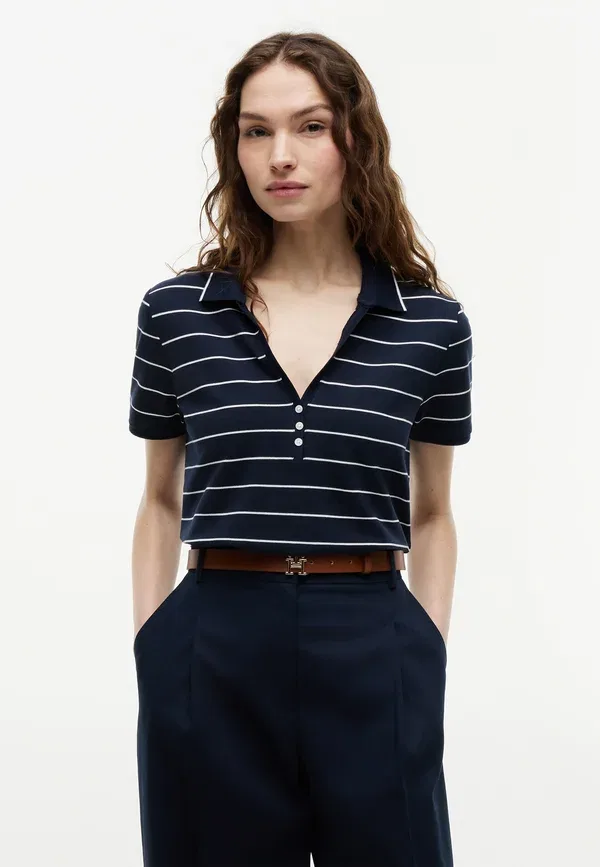 Поло Tommy Hilfiger, fine stp dark night navy / white, темно-синий с белым