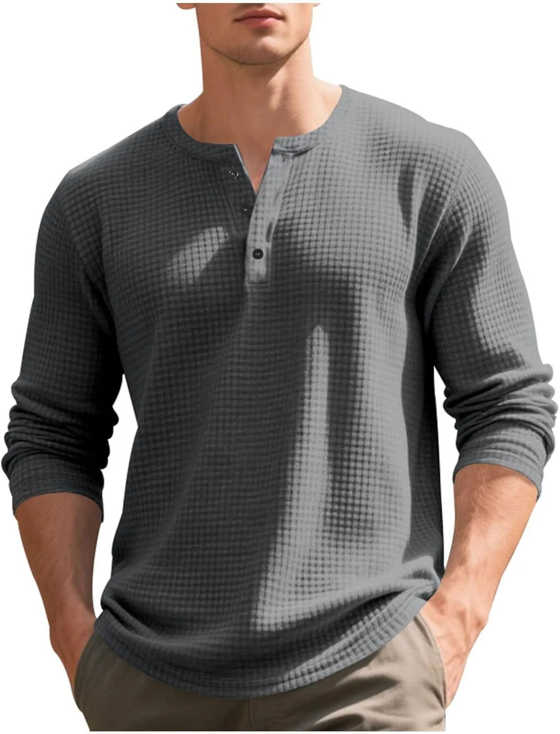 

Мужская вафельная рубашка хенли с длинным рукавом, хлопковый термотоп Dovford