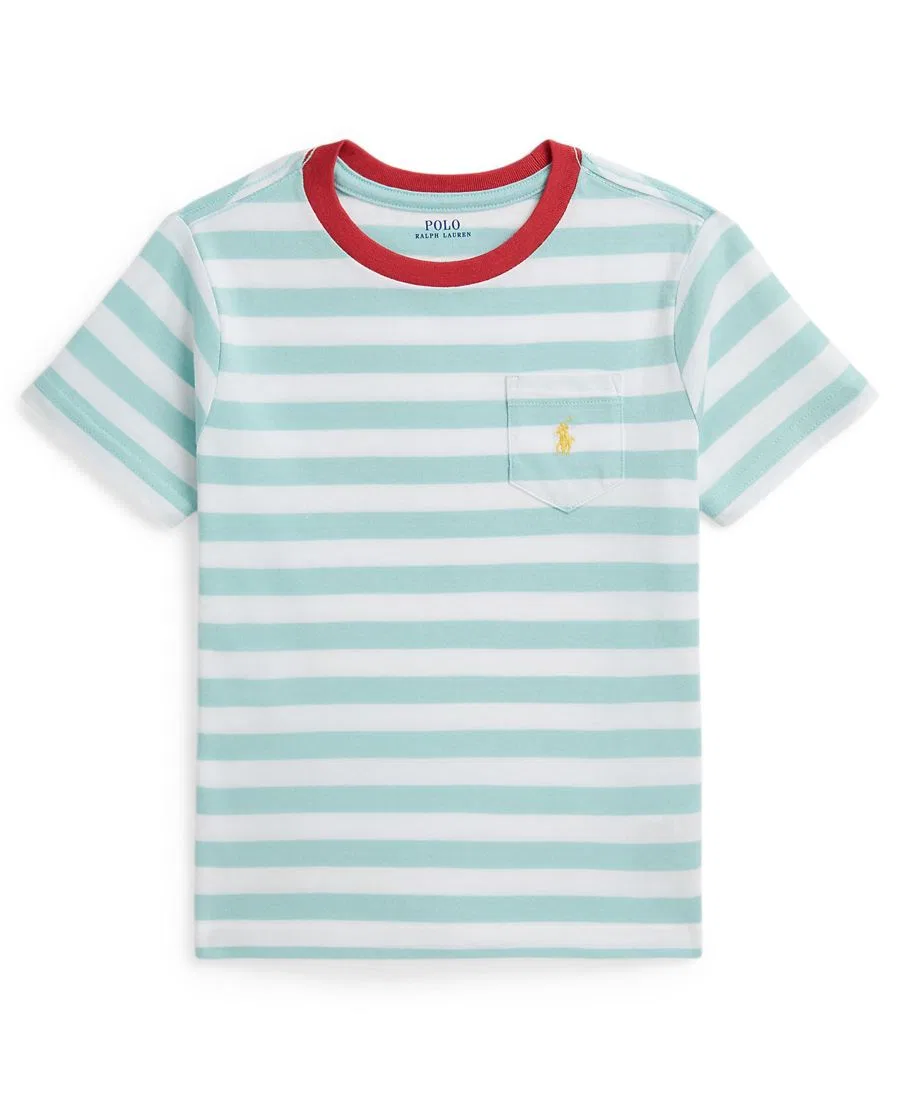 Детская полосатая футболка из хлопкового трикотажа с карманом, размер 2T-7 Polo Ralph Lauren, белый