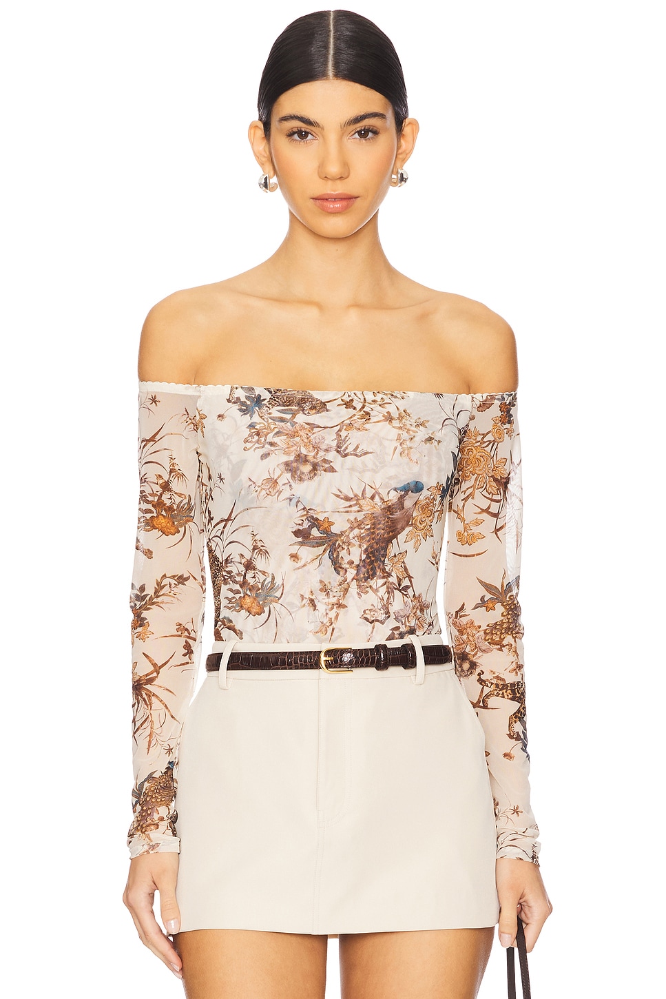 

Боди Peonie с открытыми плечами L'Agence, ecru tapestry jungle