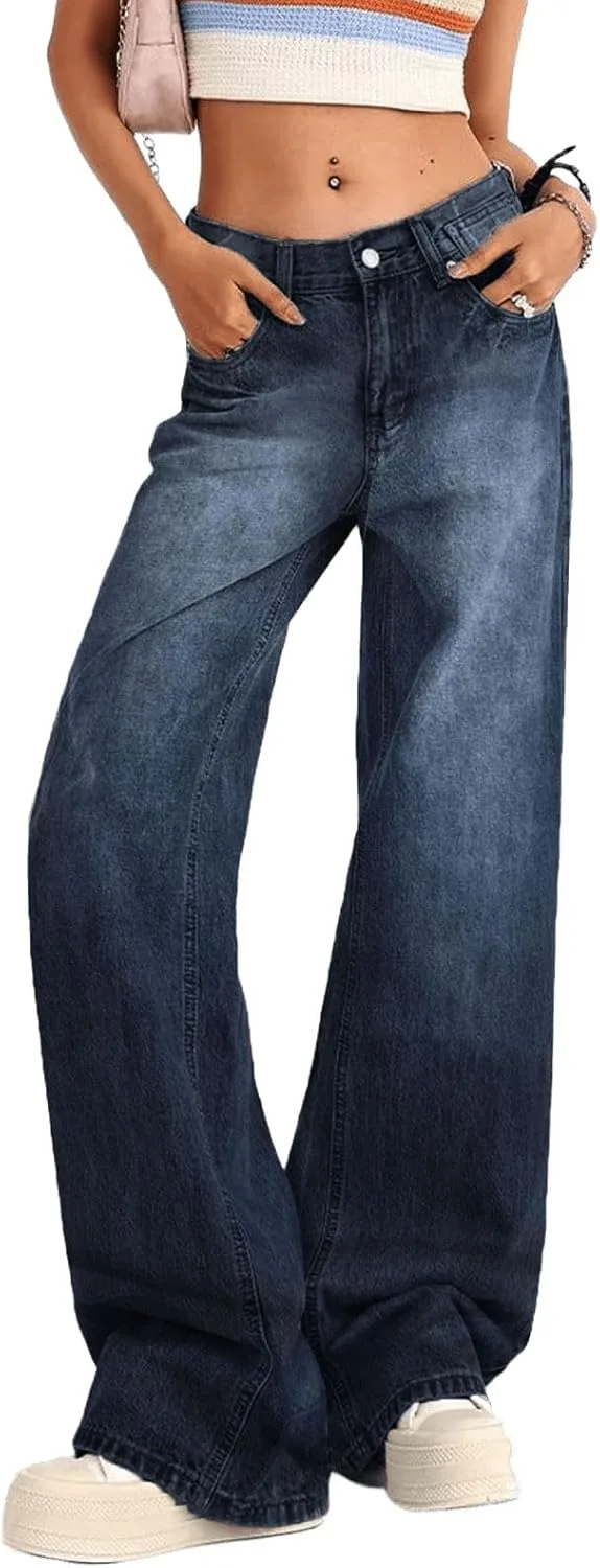 

Женские джинсы low rise baggy с прямыми широкими штанинами Djeanxa