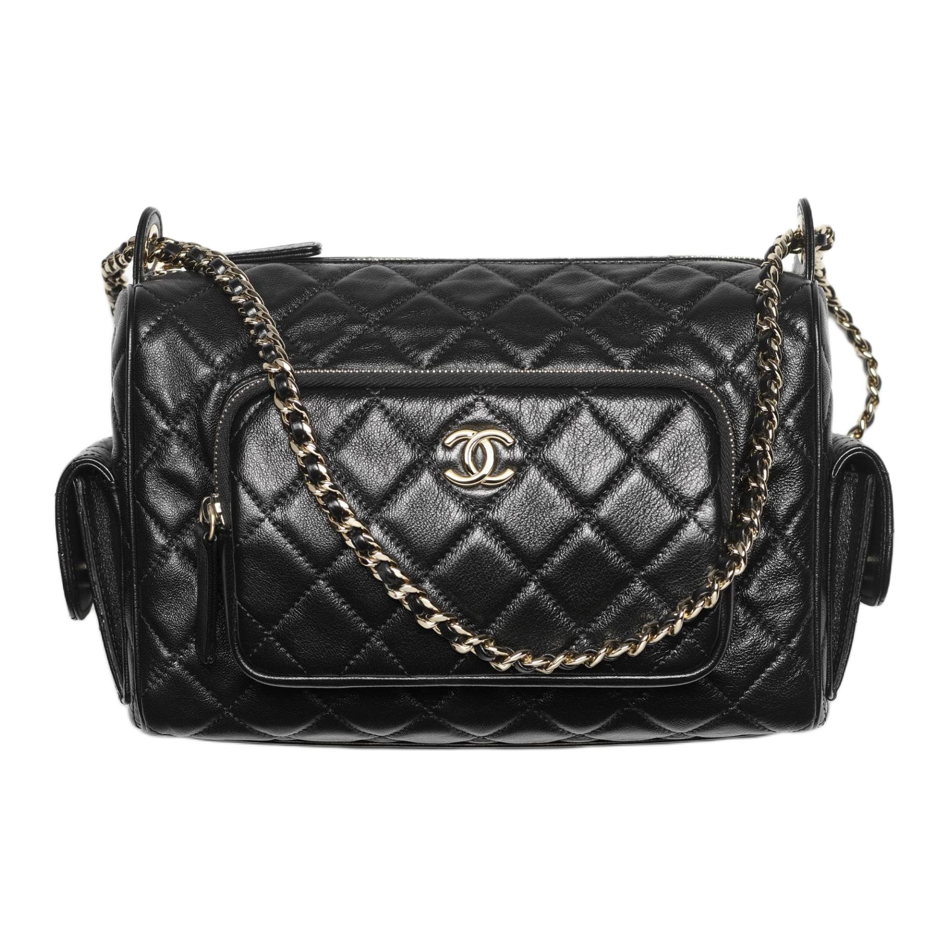 

CHANEL Гладкая кожаная фотосумка через плечо женская черная