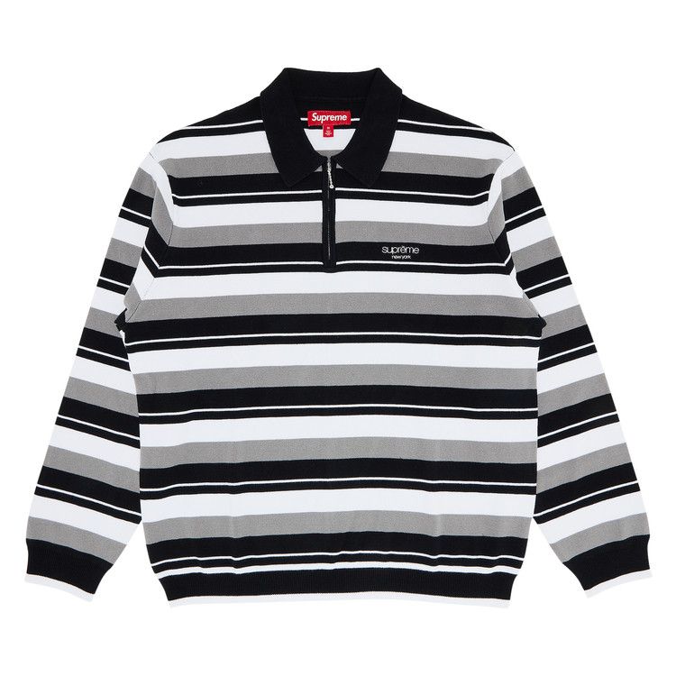 

Поло Supreme Stripe Zip Long-Sleeve Polo, Black
